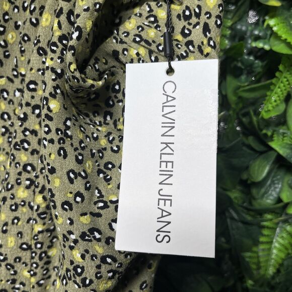 CALVIN KLEIN Dress Women Large Green Animal Print Strappy Mini Skater NWT 2061 - Picture 7 of 8